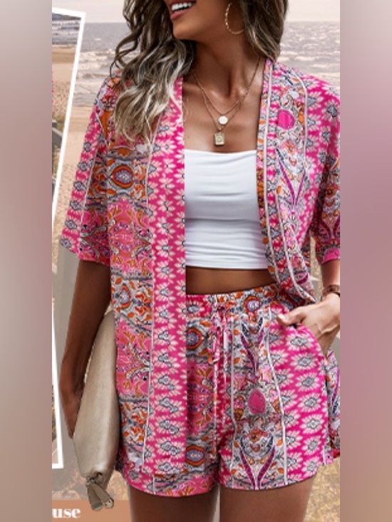 Pants - Boho Pink Paisley Open Front
Kimono Top & Shorts Set Small